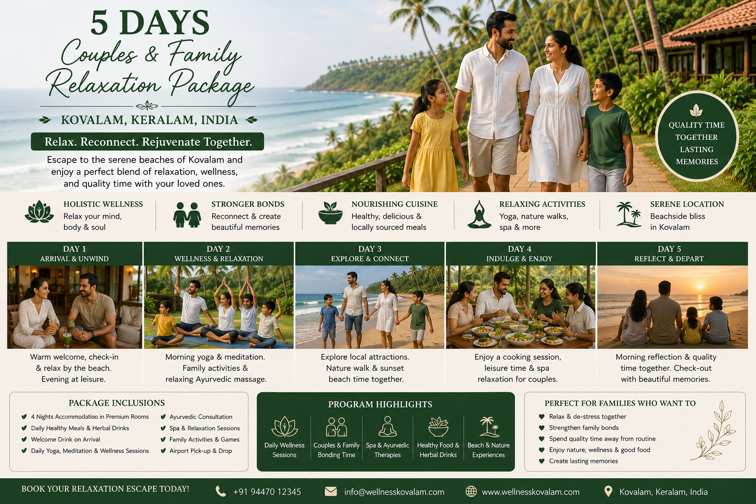 5 Days Couples and Family Relaxation Package in Kovalam, Keralam, India