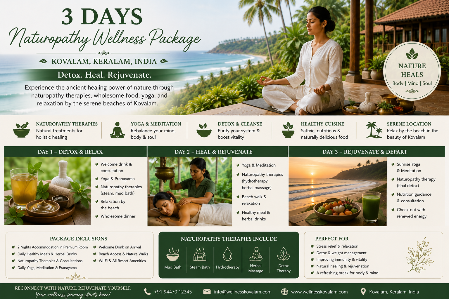 3 Days Naturopathy Wellness Package in Kovalam, Keralam, India