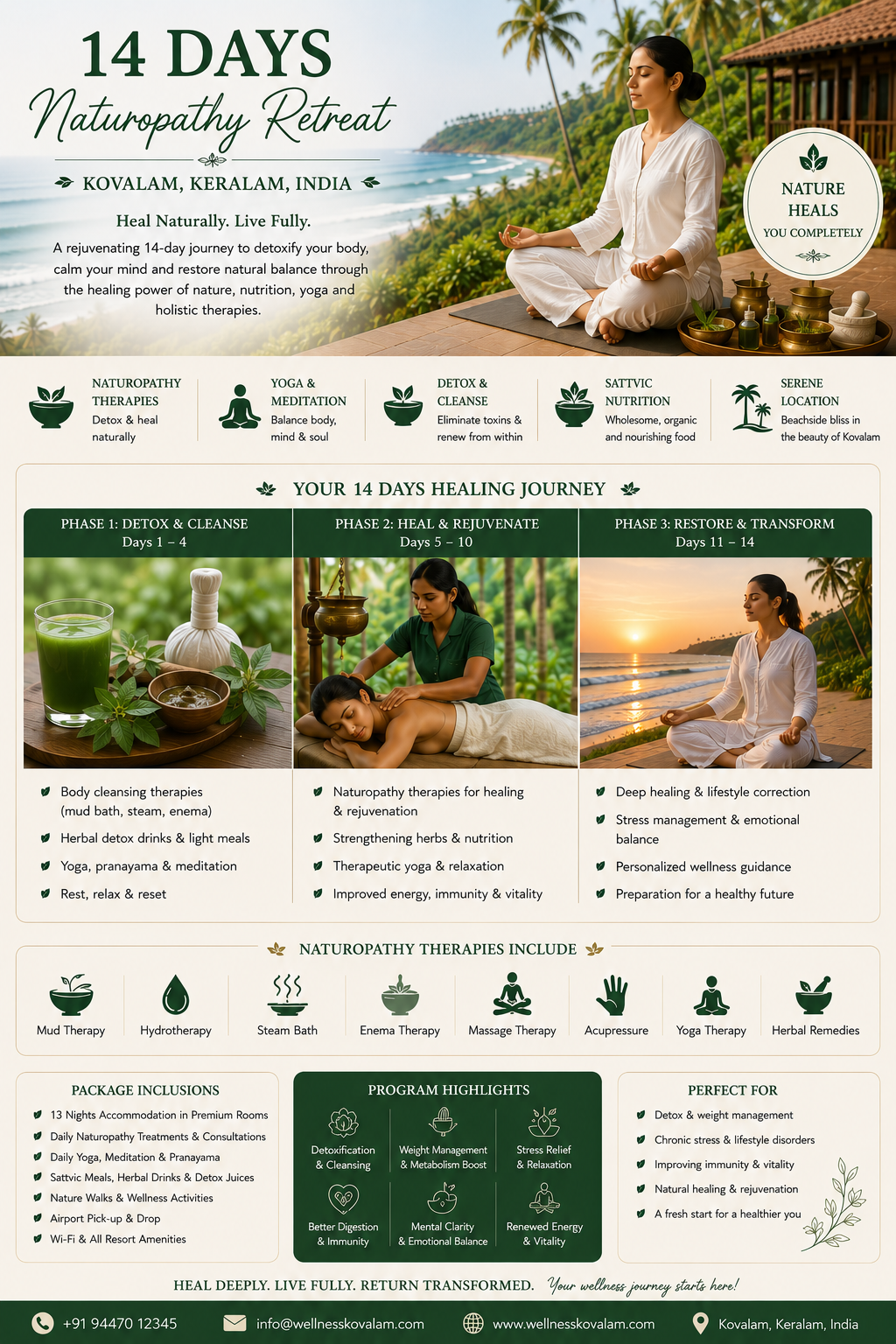 14 Days Naturopathy Retreat in Kovalam, Keralam, India