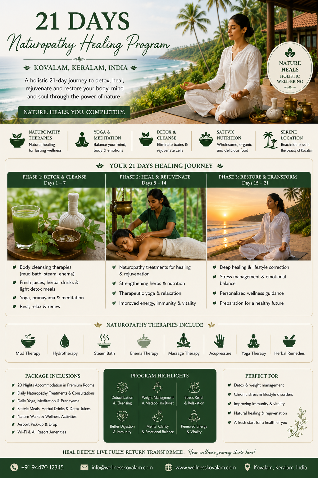 21 Days Naturopathy Healing Program in Kovalam, Keralam, India