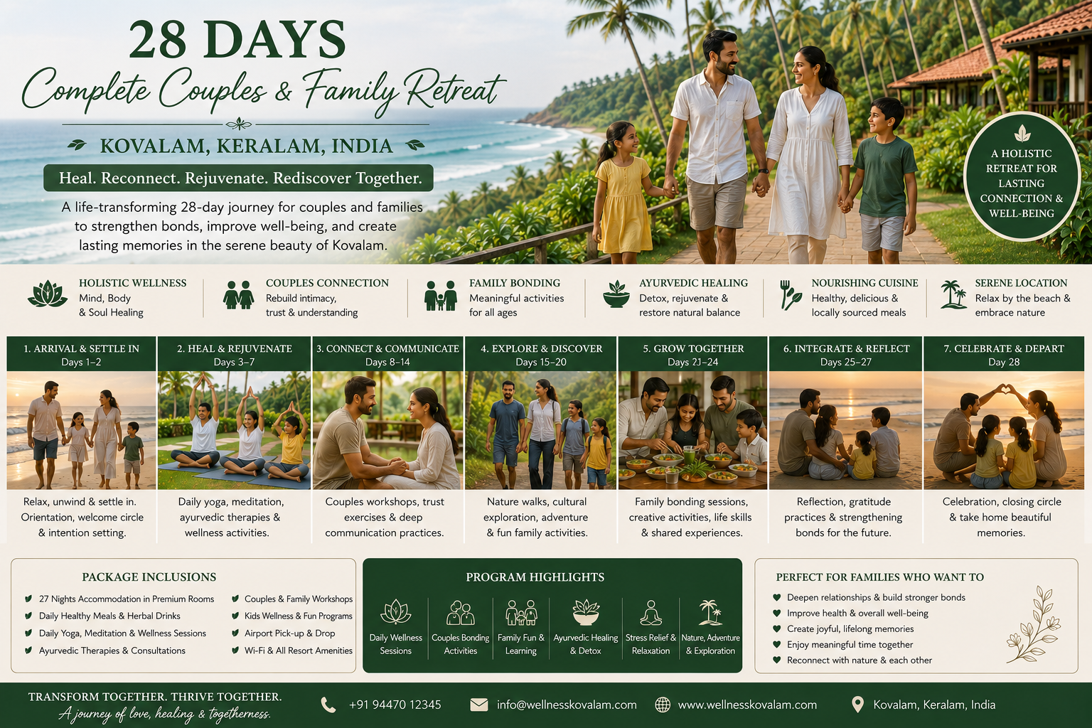 28 Days Complete Couples and Family Retreat in Kovalam, Keralam, India