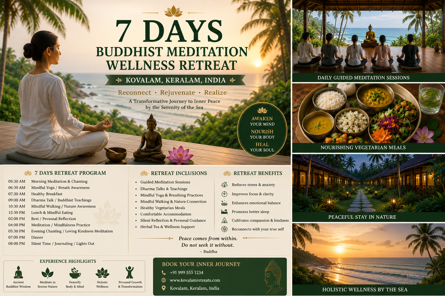 7 Days Buddhist Meditation Wellness Retreat in Kovalam, Keralam, India
