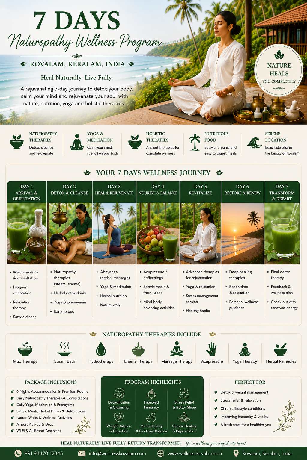 7 Days Naturopathy Wellness Program in Kovalam, Keralam, India